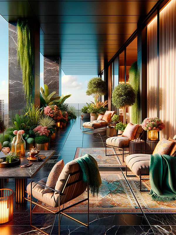 pedras naturais aplicado na varanda de luxo preta