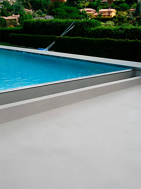 Explorando o Charme do Piso de Cimento Queimado: Dicas, Preços e Locais de Aplicação +40 Fotos 98 piscina com cimento queimado aplicado no piso e borda