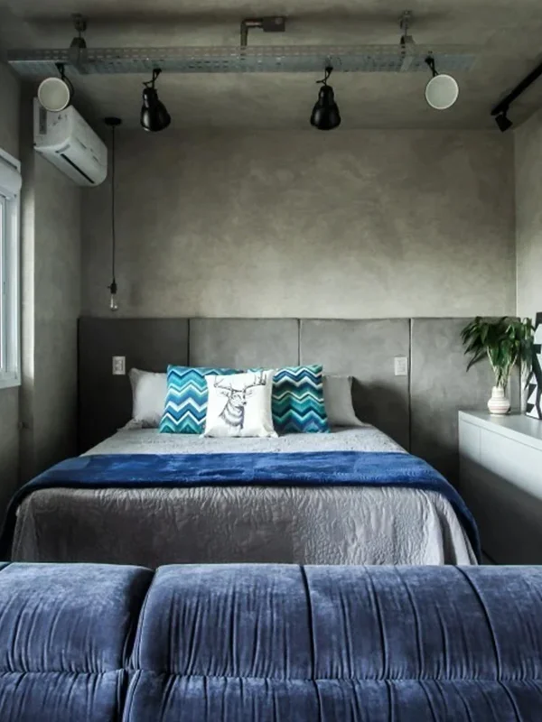 Explorando o Charme do Piso de Cimento Queimado: Dicas, Preços e Locais de Aplicação +40 Fotos 100 quarto de casal com revestimento de cimento queimado