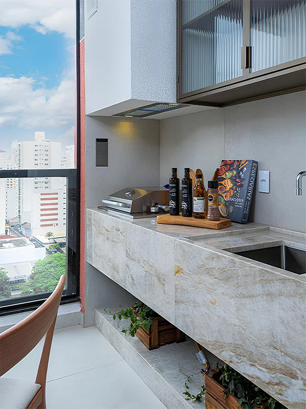 piso marmorizado para varanda com churrasqueira