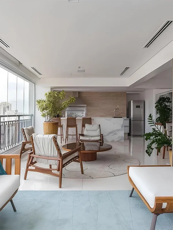 paisagismo para varanda com revestimento branco 