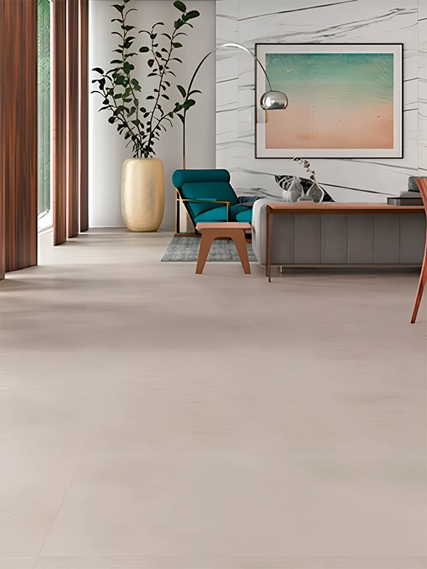 piso retificado de cor areia aplicado na sala de estar
