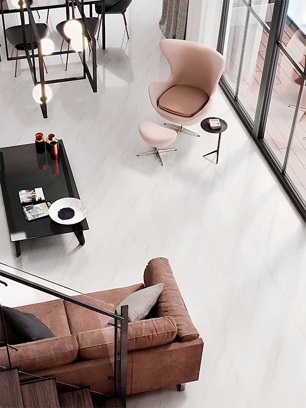 piso retificado branco aplicado na sala de estar