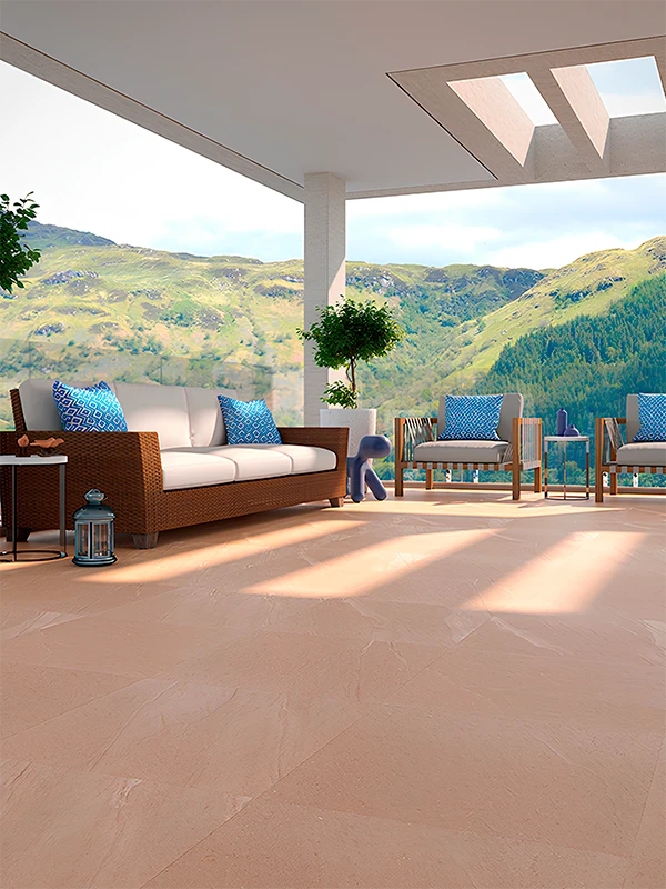 Porcelanato bege antiderrapante aplicado no terraço