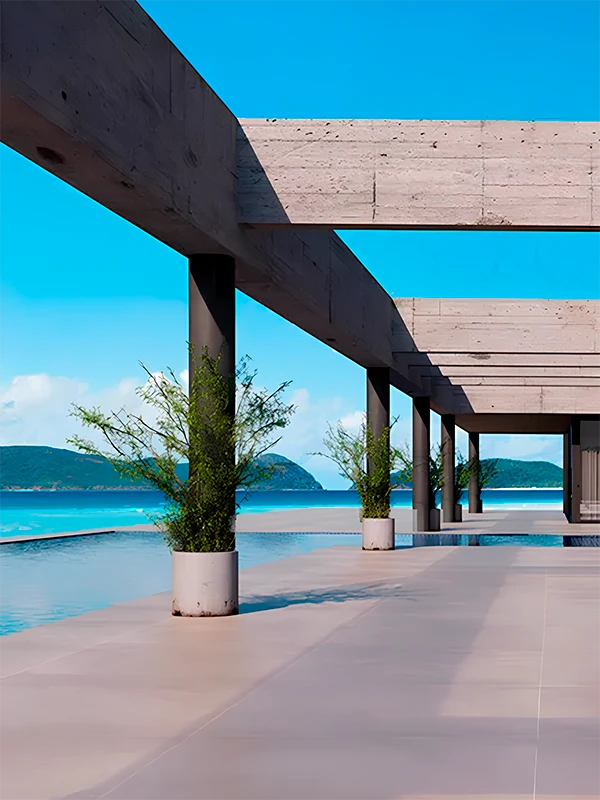 Porcelanato cimenticio com textura antiderrpante aplicado em uma área externa