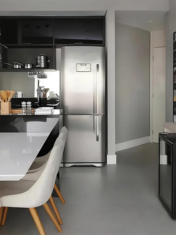 cozinha moderna com um piso que destaca qualquer ambiente