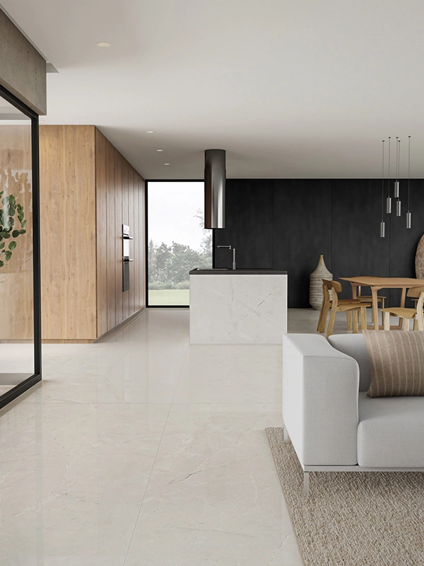 espaço refinado e organizado com porcelanato de acabamento fosco 