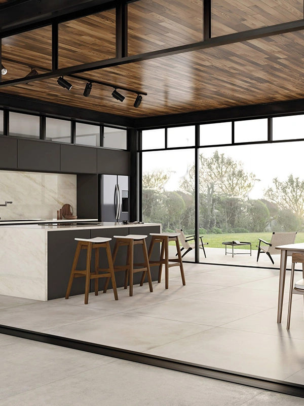 piso retificado sem emendas aparente com acabamento fosco em área gourmet 