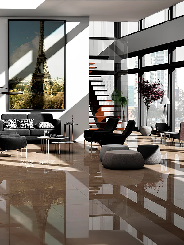 Porcelanato marrom polido