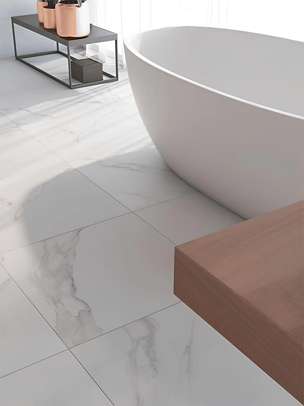 piso de porcelanato natural aplicado no banheiro com banheira