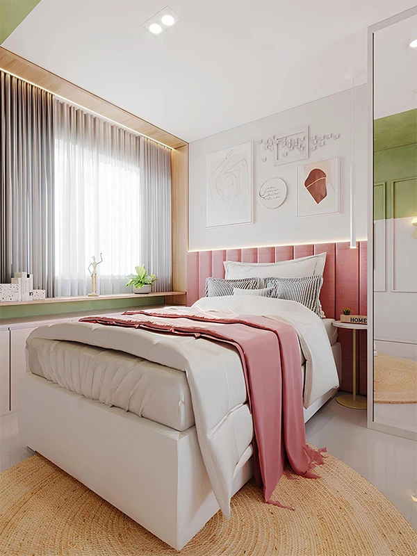 Piso e parede com procelanato no quarto simples