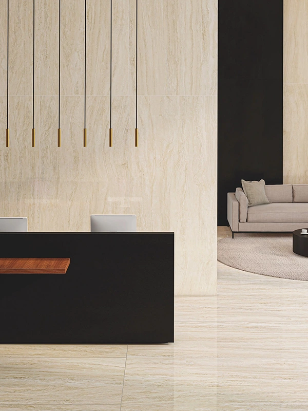 parede sa sala de jantar com porcelanato