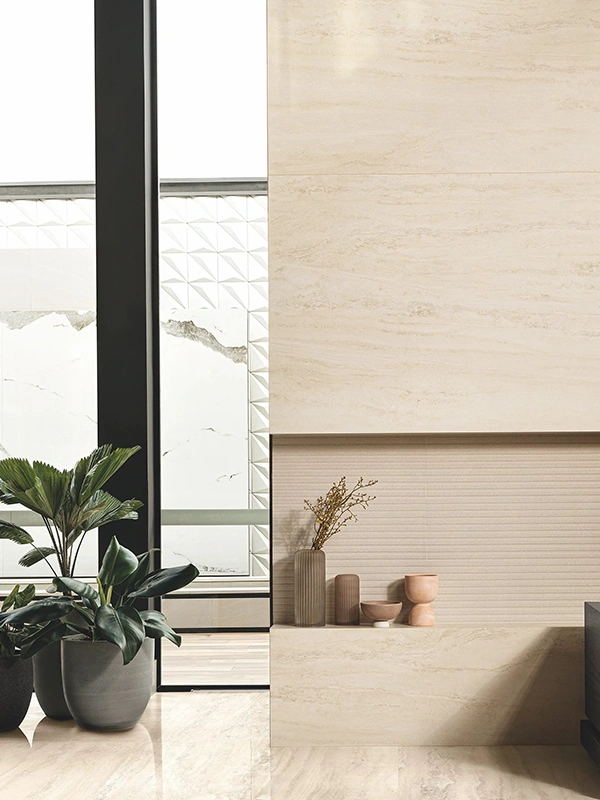 porcelanato travertino aplicado na varanda do apartamento