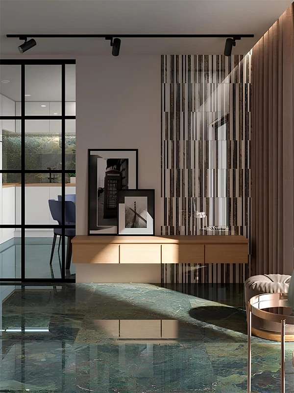 Porcelanato Verde: Revestimento que tem Vida, Natureza e Frescor! Dicas e Projetos +31 Fotos 102 Sal moderna com porcelanato verde