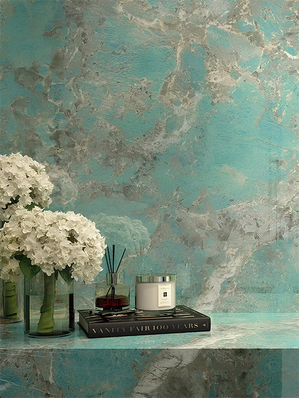 Porcelanato Verde: Revestimento que tem Vida, Natureza e Frescor! Dicas e Projetos +31 Fotos 94 Harmonia de revestimentos de porcelanato, com marmorizado verde e azul