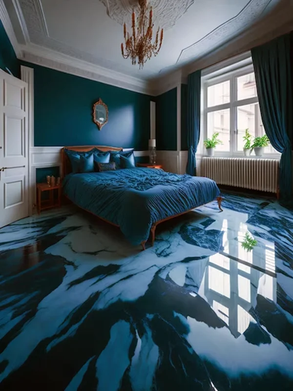 quarto com porcelanato azul