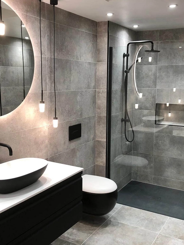 Tons de cinza para banheiro