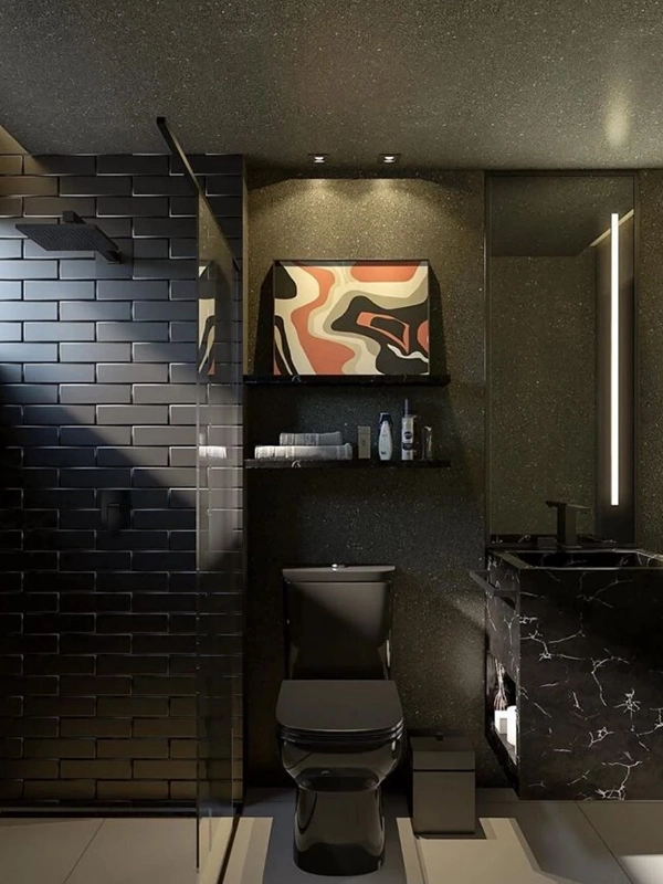 Opções de cpres de revestimento para banheiro, nessa foto exploramos a cor preta