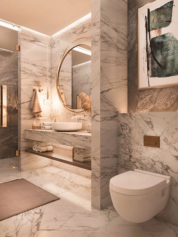 Espelho redondo como elemento decorativo do banheiro