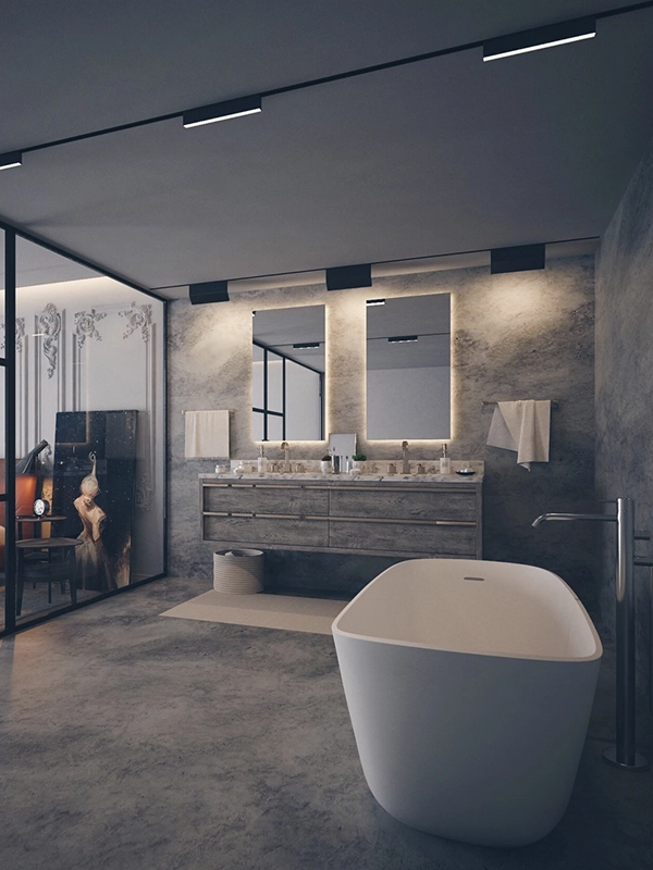 Ambiente com aconchego no banheiro com banheira