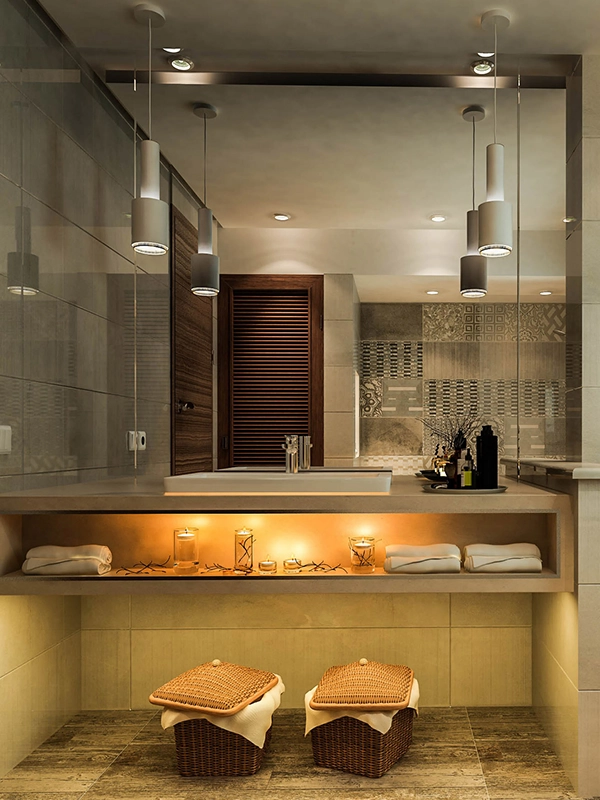 Iluminação para banheiro também destaca os revestimentos
