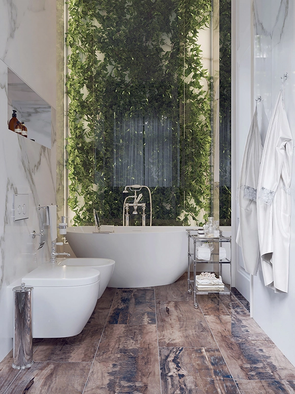 Banheiro com porcelanato amadeirado