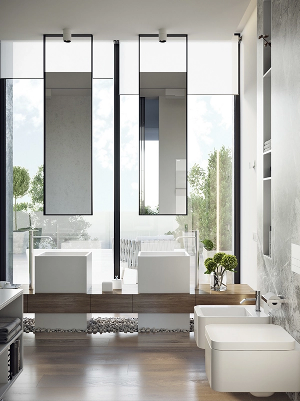 espelhos destacam o revestimento para banheiro