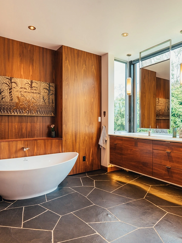 estilo natural com madeira no banheiro rústico