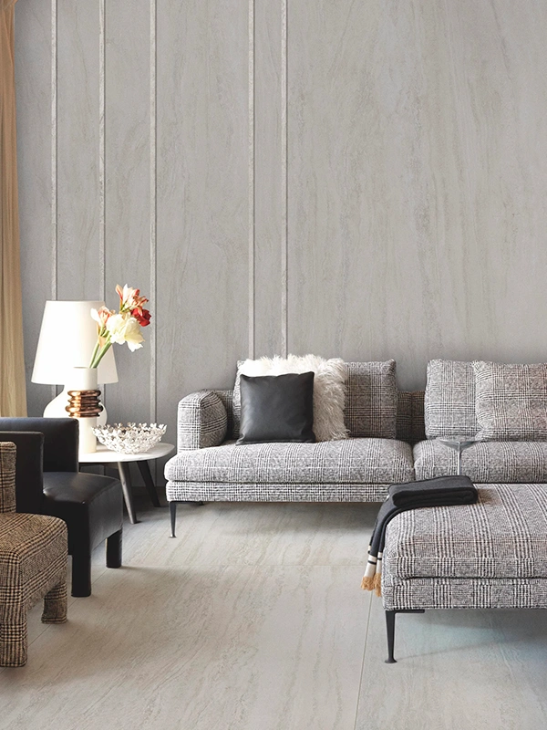 sala de estar com porcelanato travertino