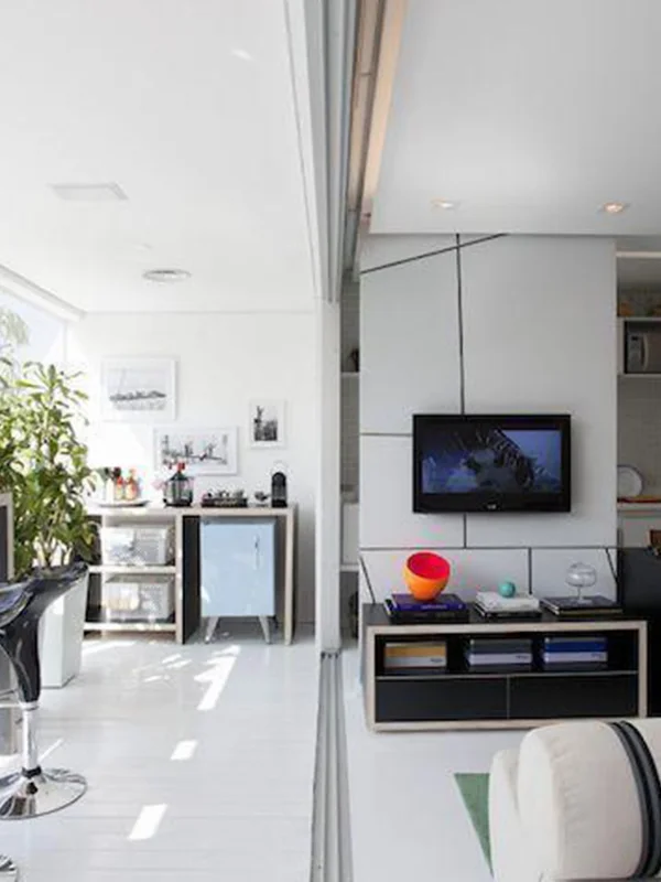 integração da sala de estar com varanda gourmet