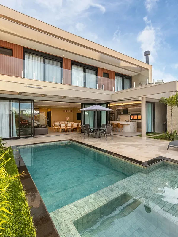 decoração rústica para piscina