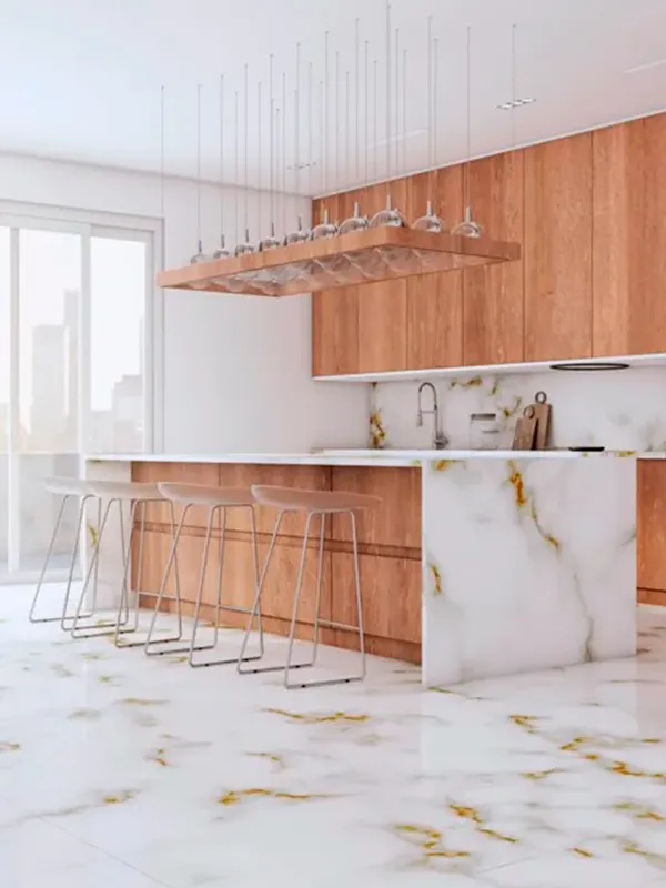 Cozinha com porcelanato acetinado aplicado na pia 