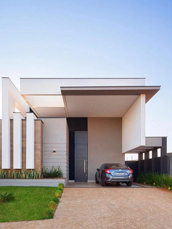 modernidade da casa com revestimento cimenticio aplicado na garagem
