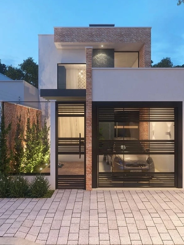 fachada com volume 3d que destadca o muro da garagem