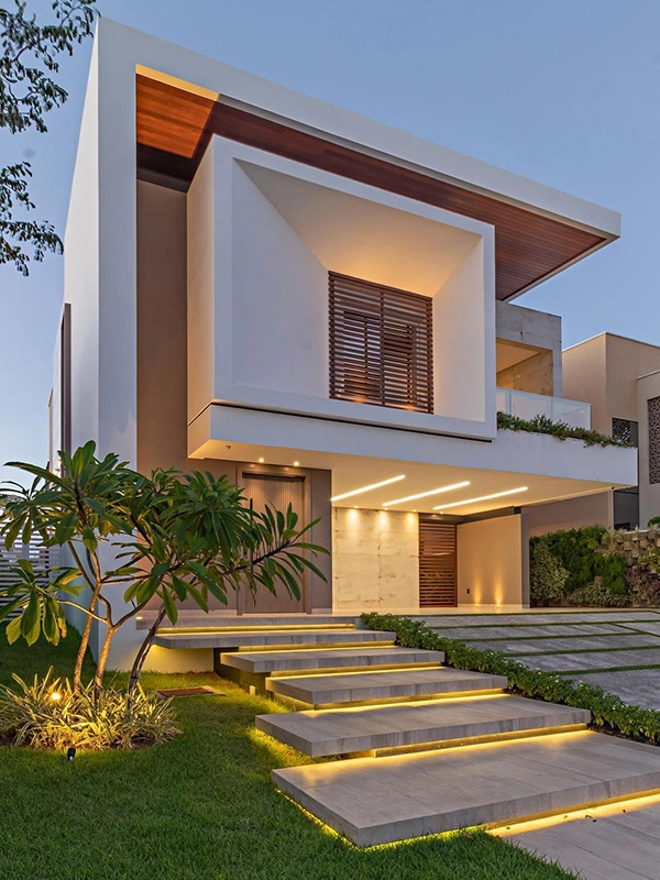 casa moderna com iluminação na fachada