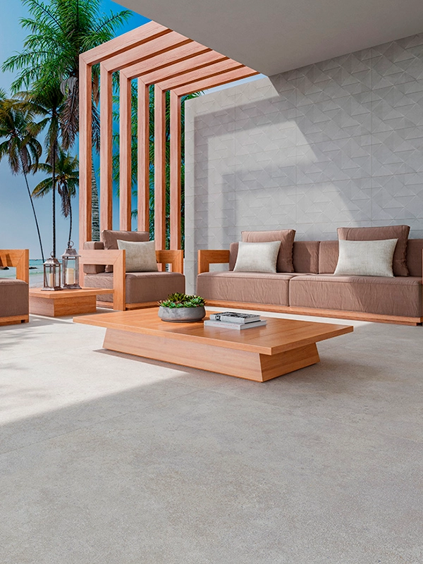 parede da área externa com porcelanato