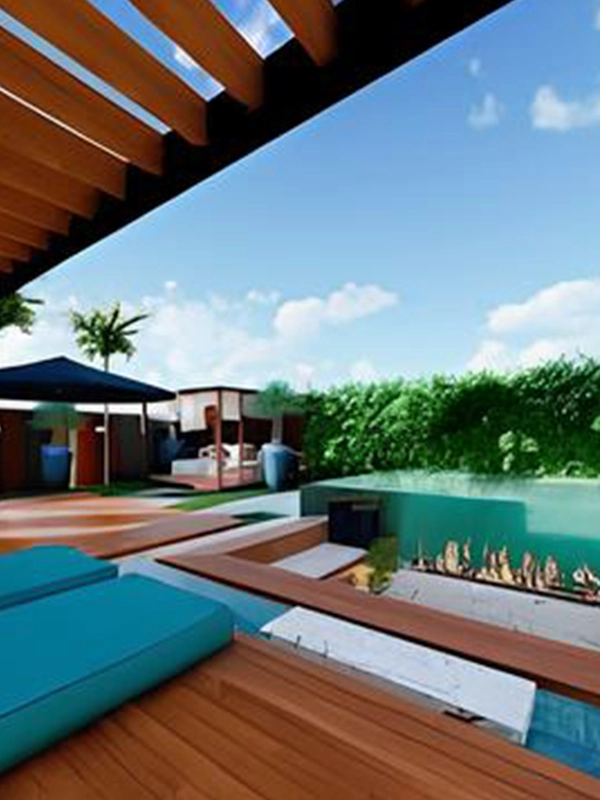 área da piscina com porcelanato de hijau azul