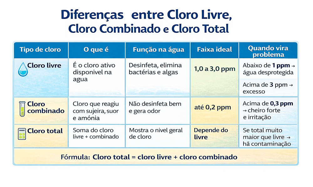 diferenca de cloro livre combinado e cloro total