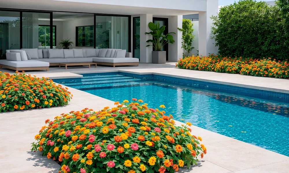 planta lantana no projeto da piscina