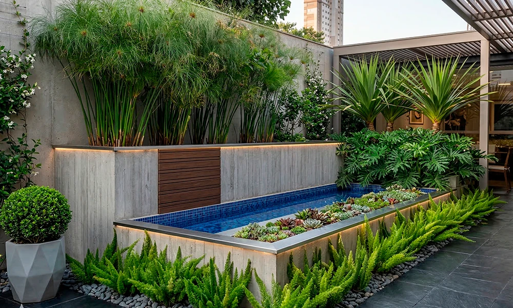 aspargo rabo de gato na área da piscina