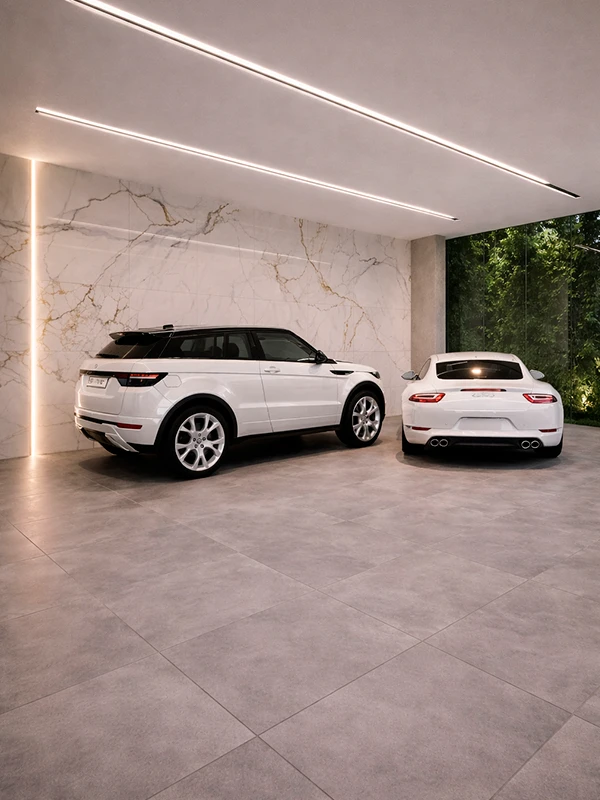 porcelanato marmorizado na parede da garagem